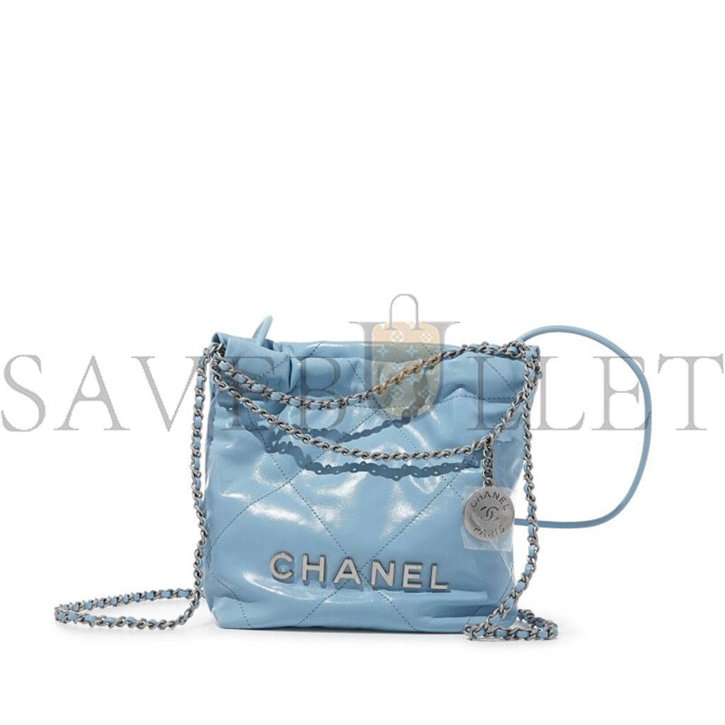 Ch*el light blue quilted calfskin mini 22 bag silver hardware as3980 (20*19*6cm)